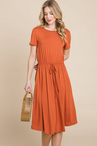 SOLID DRAWSTRING WAIST DRESS