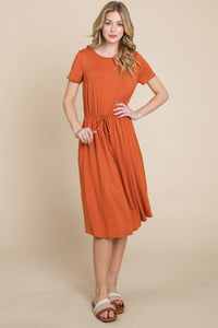 SOLID DRAWSTRING WAIST DRESS