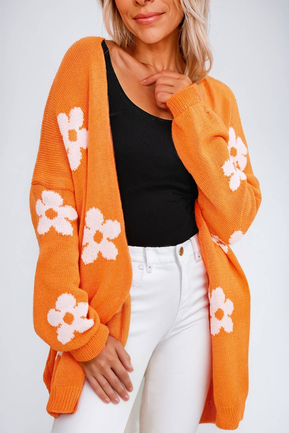 Orange open front cardigan best sale